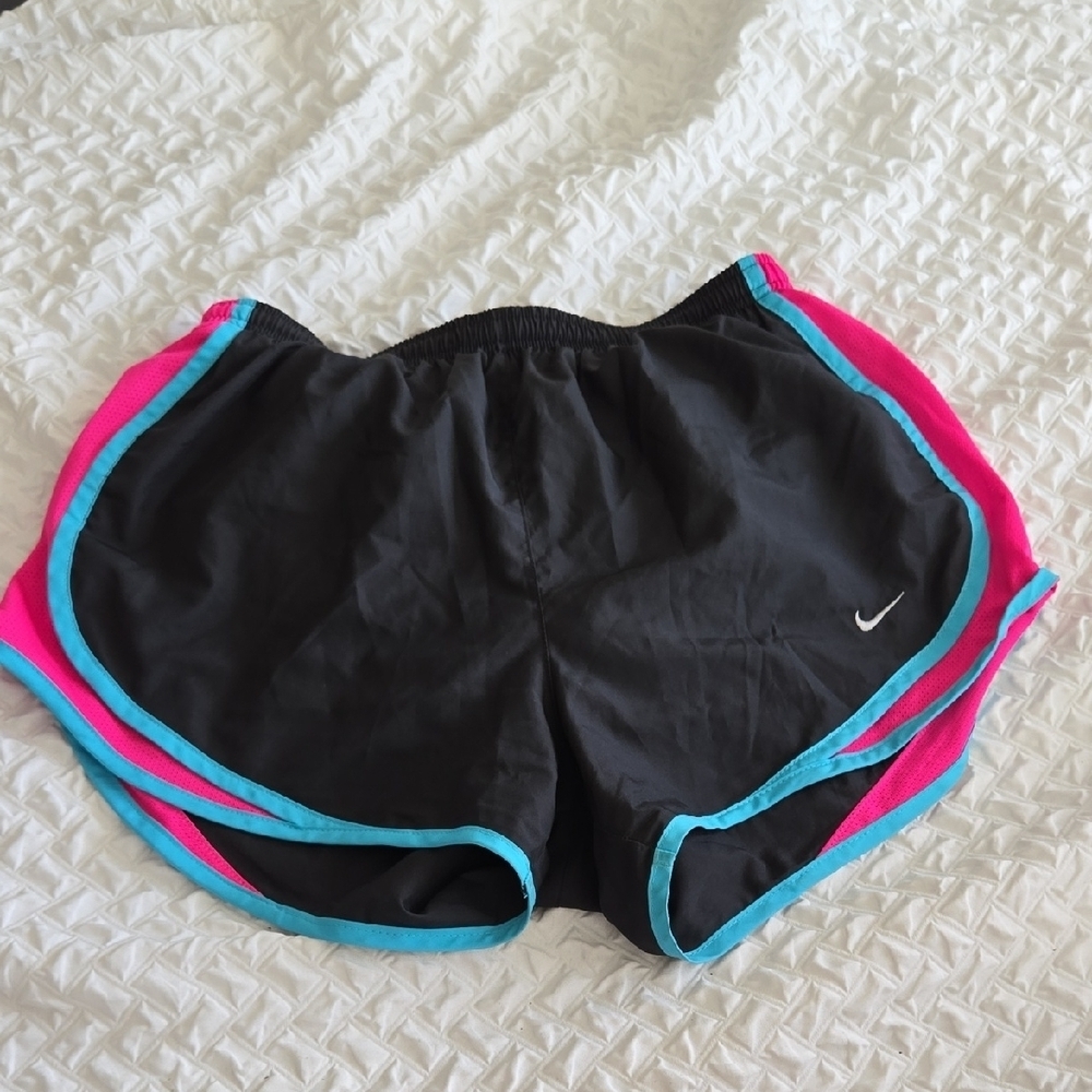 Nike Women's Black Dri Fit Running Tempo Shorts with Pink and Blue Trim
